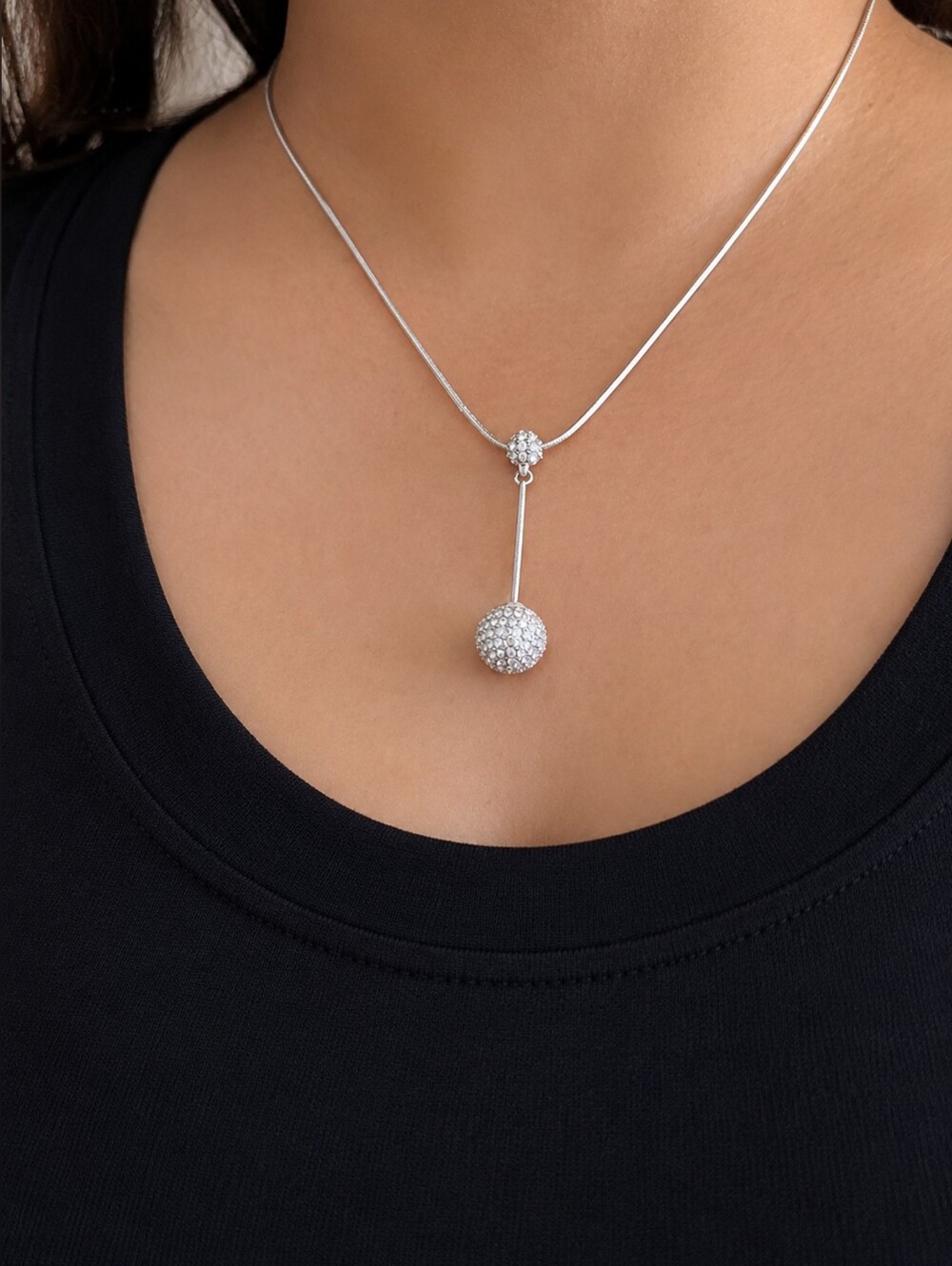 Swarovski Silver Pave Ball Drop Necklace